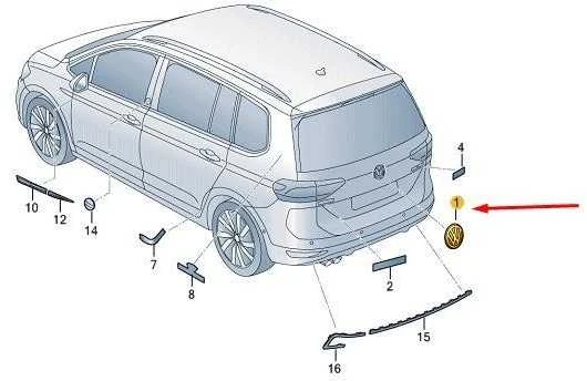 VAG VW TOURAN 5T 2015 m. ir vėlesnių metų galinių bagažinės durų emblema Logotipas originalus 5TA853630BDPJ