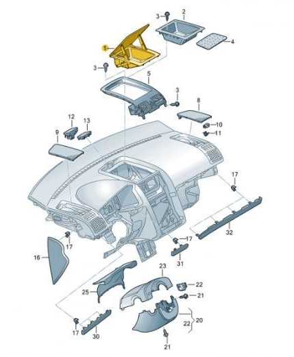 VAG VW TOURAN LHD viršutinė daiktadėžė su dangčiu Originali 1T1857921E1QB