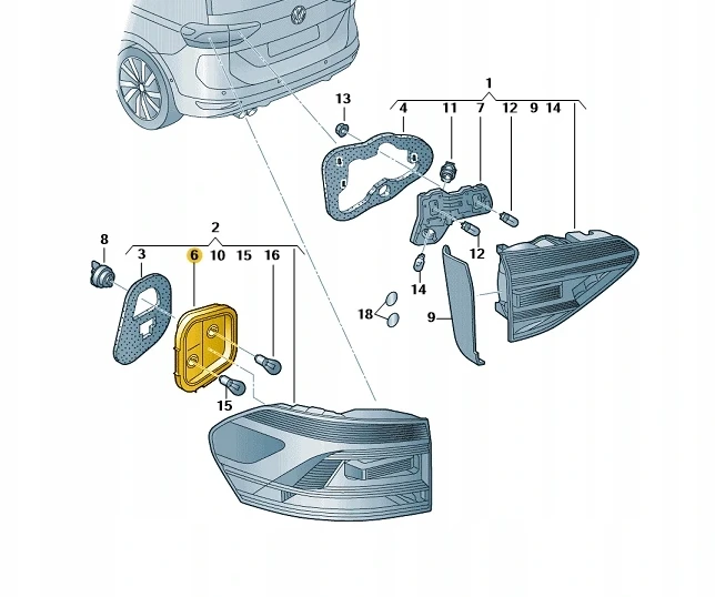 VAG VW Touran žibinto lizdas galinis dešinysis išorinis lizdas originalus 5TA945258A
