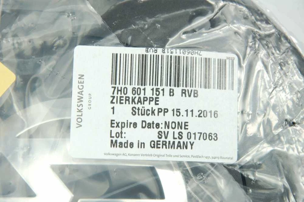 VAG VW Transporter T5 2003-2013 Plieninių ratų centrinė stebulė, juodas chromuotas dangtelis, originalus 7H0601151BRVB
