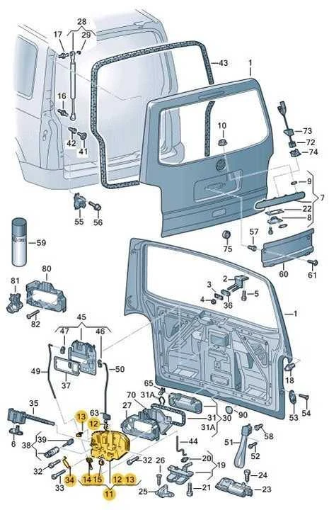 VAG VW TRANSPORTER T5 galinės bagažinės bagažinės laikiklio užrakto mechanizmas originalus 7H0827426AA