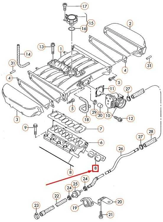 VAG VW variklio įsiurbimo kolektoriaus tarpiklis 02-04 Passat 07D129717D Originalus
