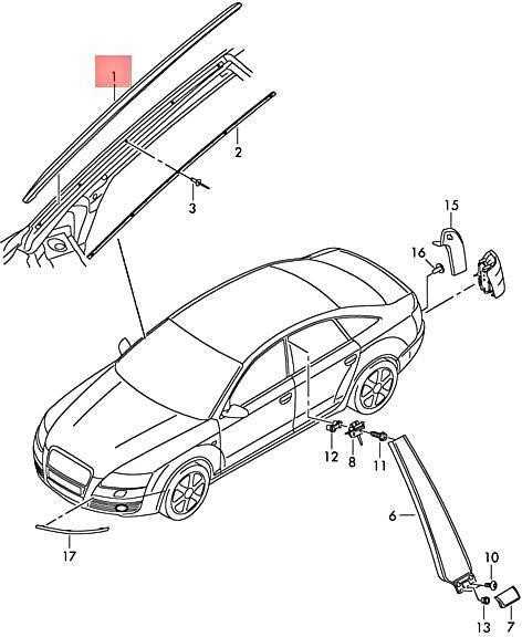 Vandens Deflektoriaus Juosta Satino Juodos Spalvos VAG Audi A6 Avant 2005 2011 Originalus 4F0854328A01C