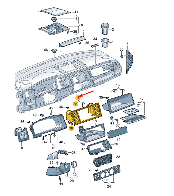Volkswagen Transporter Kombi 2016 VAG Prietais Centro Panelė Su Oro Ventiliatoriumi Originalus 7E1857038H9B9