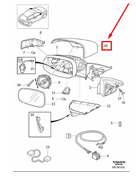 VOLVO C30 Priekinis dešinysis išorinis veidrodėlis su kameros šildytuvu Originalus 31385995