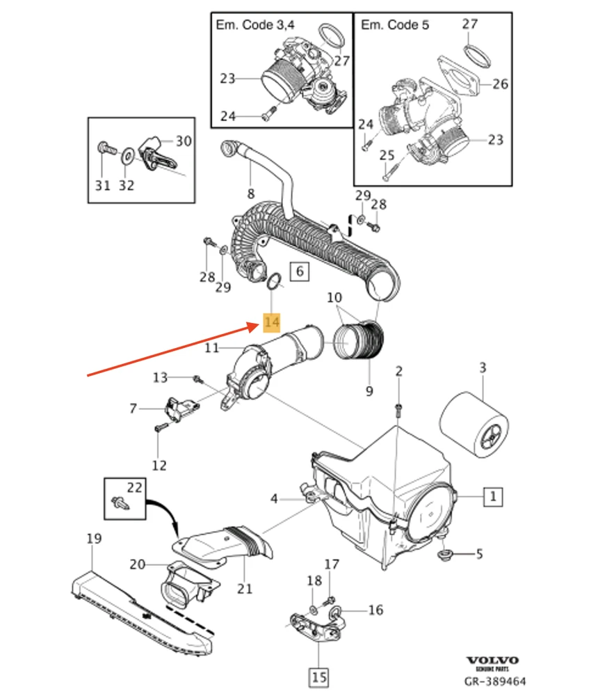 VOLVO C30 turbokompresoriaus įleidimo sandariklis Originalus 31274163