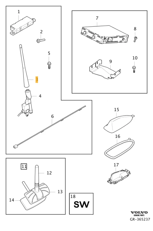 VOLVO C70 MK2 antenos strypas Originalus 30633898