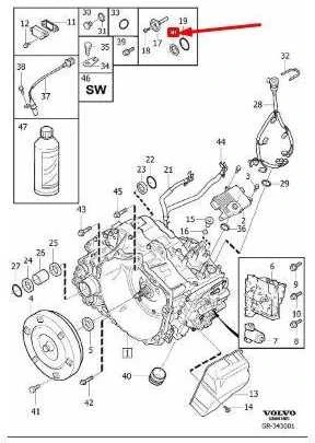 VOLVO S60 MK1 transmisijos išleidimo kamščio tarpiklis Originalus 30713220