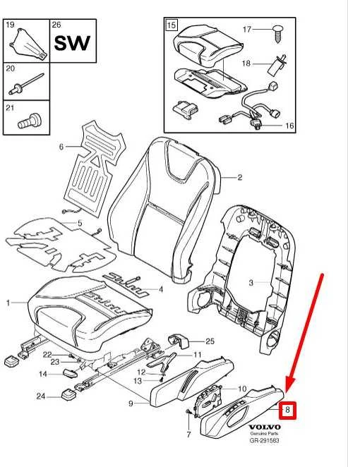 VOLVO S60 MK2 priekinės kairės sėdynės apdailos skydelis originalus 39810501