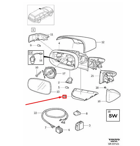 Volvo S60 V70 XC70 Kairysis Priekinis Veidrodžio Apdangalas Originalus 30745090