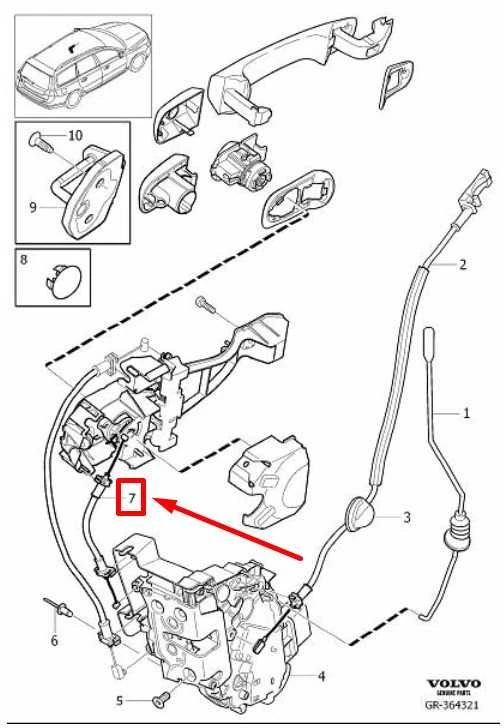 VOLVO S80 MK2 priekinių durų spynelės trosas Originalus 31349499