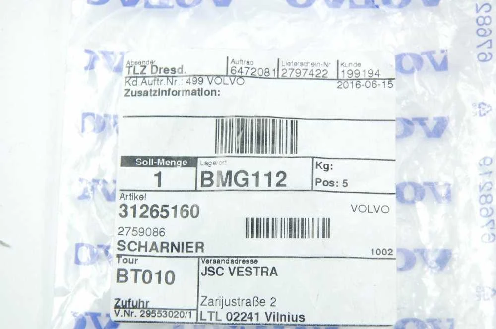 VOLVO S80 S60 XC70 V70 XC90 Degalų sklendės vyris Originalus 31265160