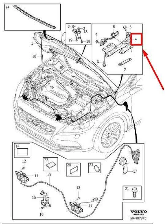 VOLVO V40 hečbekas priekinis kairysis variklio dangčio vyris LHD originalus 31442084
