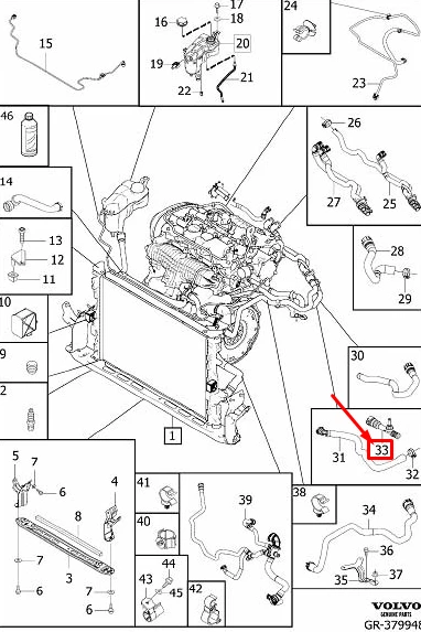 VOLVO V40 hečbekas Variklio radiatoriaus žarnos antgalis Originalus 31338581