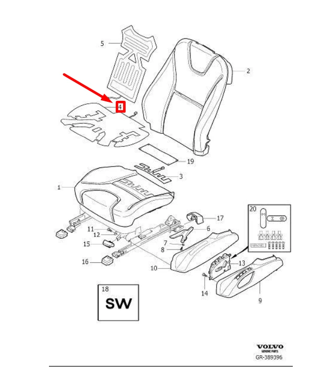 VOLVO V40 priekinių sėdynių šildymo elementas Originalus 31467421