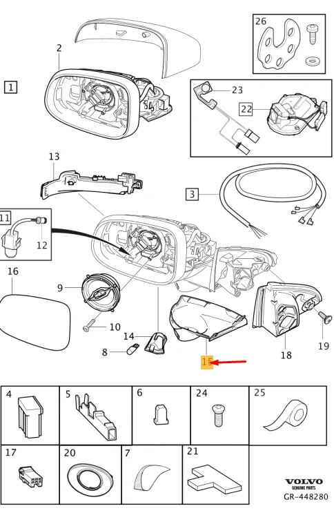 VOLVO V60 MK1 priekinio dešinės pusės durelių veidrodėlio apatinis dangtelis originalus 31298596