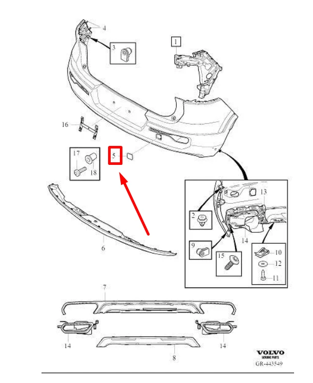VOLVO XC40 galinio bamperio vilkimo ąselės dangtelis Originalus 31449335