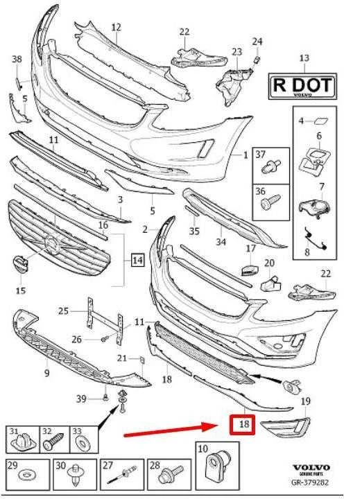 VOLVO XC60 MK1 priekinio dešiniojo bamperio dangčio tarpinė plokštė Originali 31383114