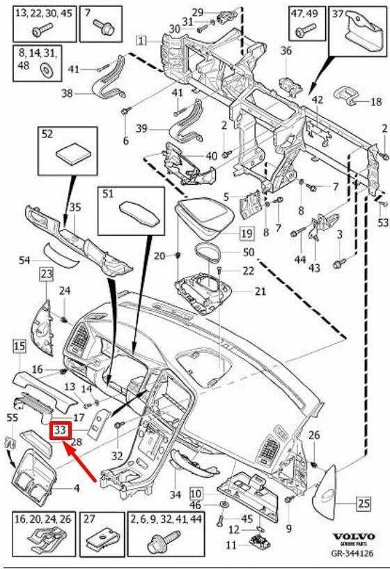 VOLVO XC60 MK1 Prietaisų skydelio užrakto apdaila LHD 39886877 NAUJA ORIGINALI
