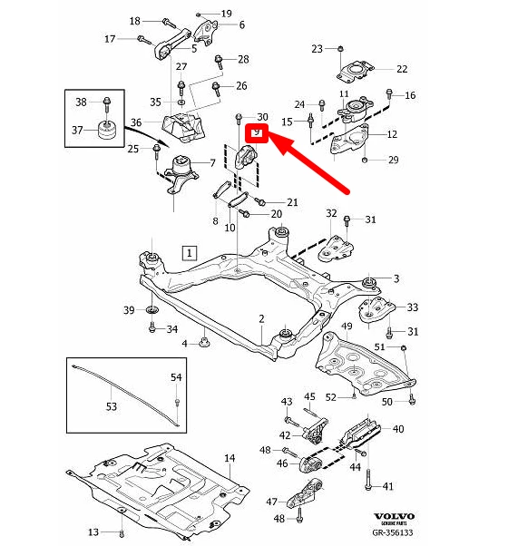 VOLVO XC60 MK1 variklio tvirtinimo apatinė dešinioji įvorė Originali 31277312