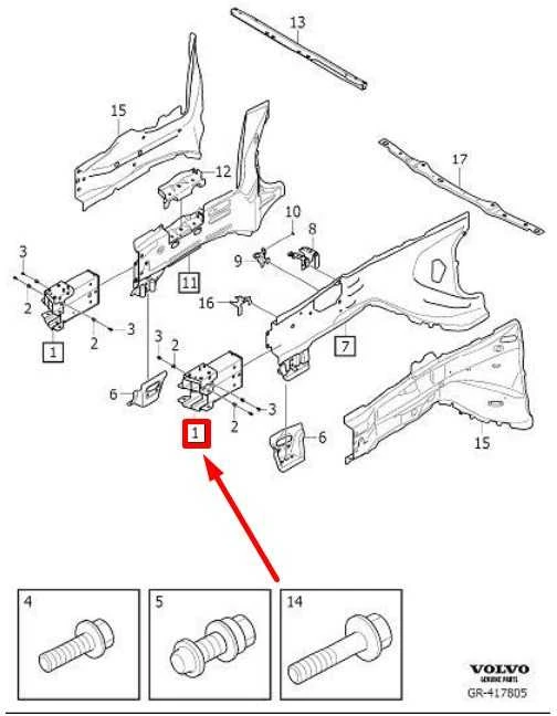 VOLVO XC60 MK2 priekinio dešiniojo rėmo bėgio galas Originalus 32216626