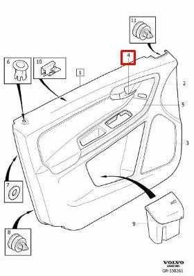 VOLVO XC60 Priekinės Kairės Durų Vidinės Panelės Rankena 39856995 NAUJA ORIGINALI