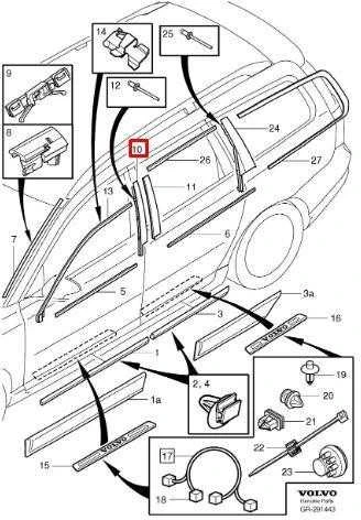 VOLVO XC70 MK2 Priekinis Kairysis Išorinis B Stulpelio Apdailos Aplikacija 30799055 NAUJA ORIGINALI