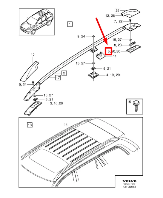 Volvo XC90 Galinė Dešinė Stoglangio Rėlė Originalus 8662967