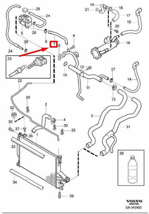VOLVO XC90 MK1 kairės pusės vandens radiatoriaus žarnelė Originali 30680747