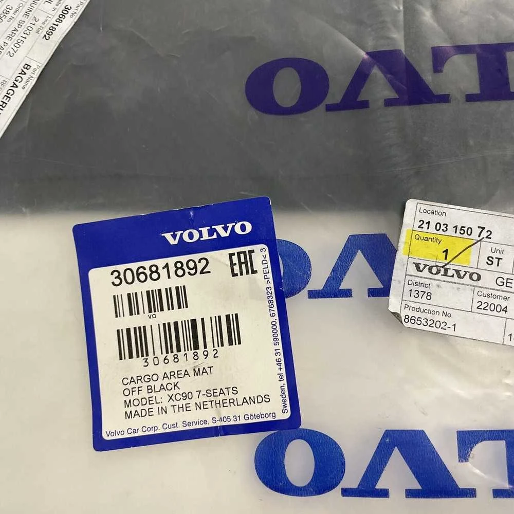 VOLVO XC90 MK1 Tekstilinis pilkas krovinių kilimėlis Originalus 30681892