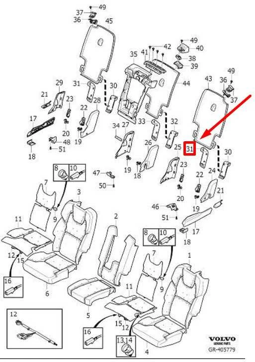 VOLVO XC90 MK2 galinis centrinis pagalvėlė apatinė sėdynės atlošo dalis 39826815 Originali