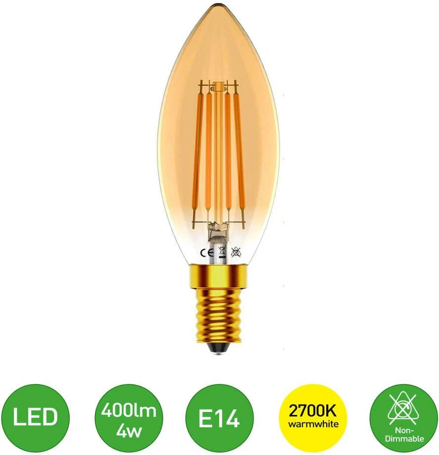 2vnt 4W E14 2700K-3000K LED filamentinė lemputė