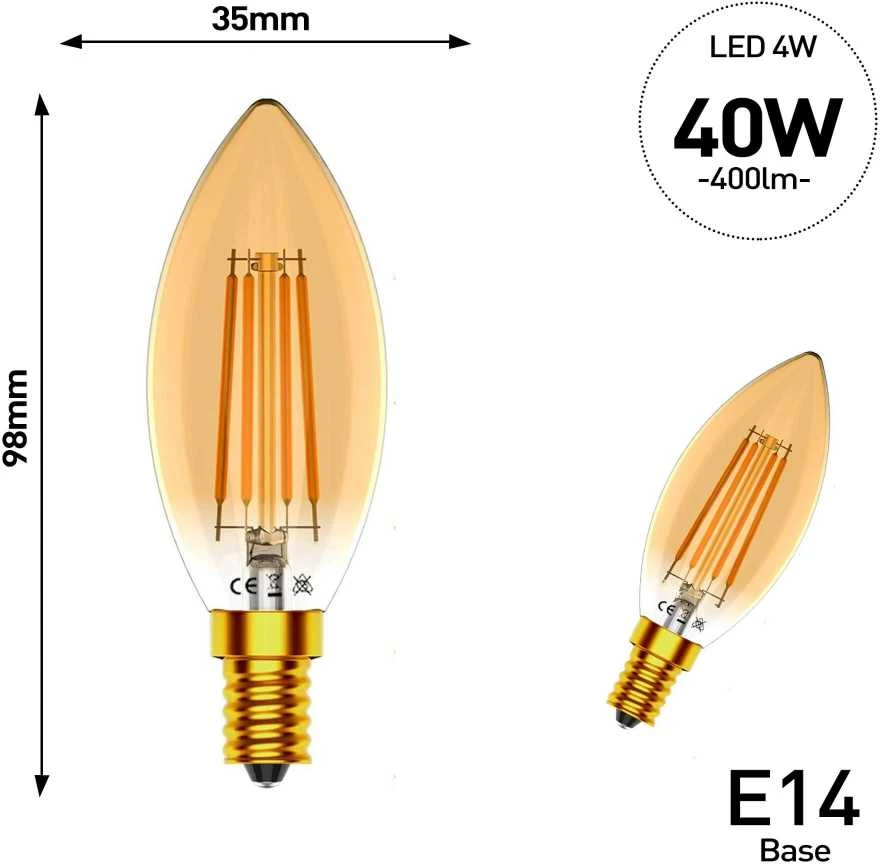 2vnt 4W E14 2700K-3000K LED filamentinė lemputė