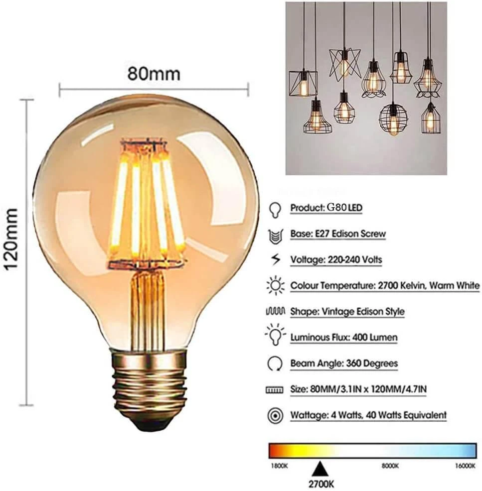 2vnt. 4W E27 2700K-3000K LED filamentinė lemputė