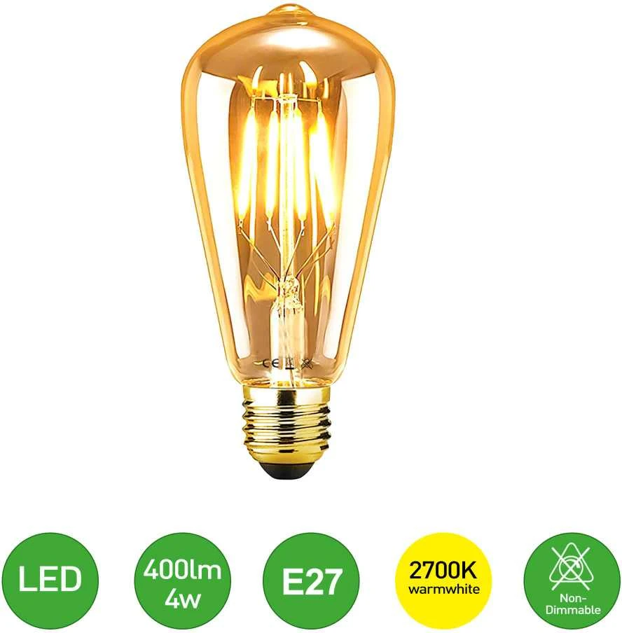 2vnt 4W E27 2700K-3000K LED filamentinė lemputė