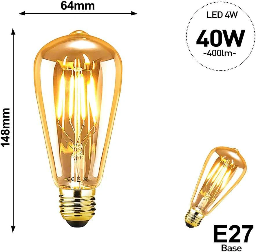 2vnt 4W E27 2700K-3000K LED filamentinė lemputė