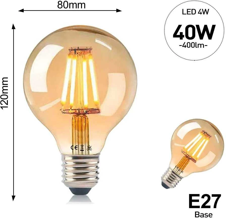 2vnt. 4W E27 2700K-3000K LED filamentinė lemputė