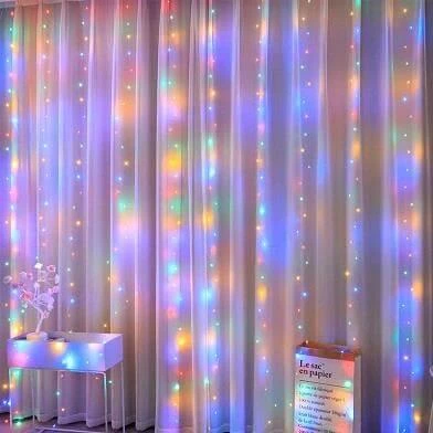 LED užuolaida USB 5V RGB 3x3m 300LED su valdikliu ir nuotolinio valdymo pulteliu