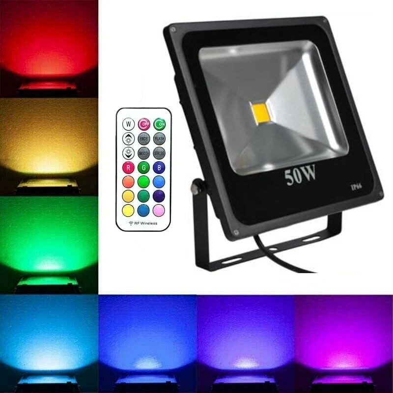 RGB 50W LED lauko prožektorius valdomas RF nuotolinio valdymo pulteliu