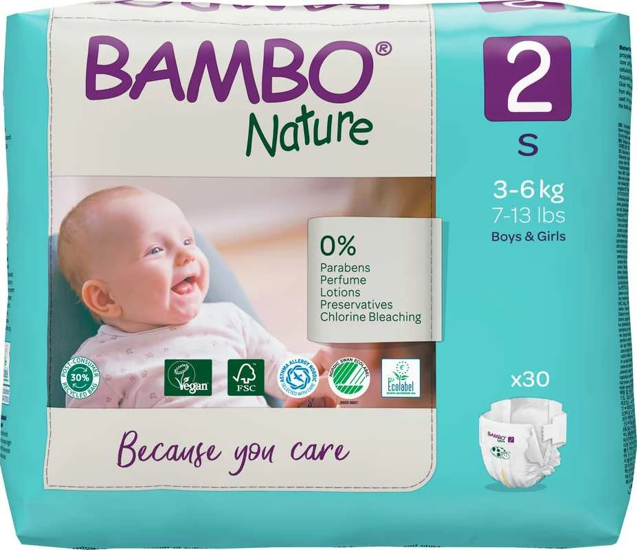 Abena BAMBO NATURE ekol. sauskelnės 2 (3-6kg), 30vnt.
