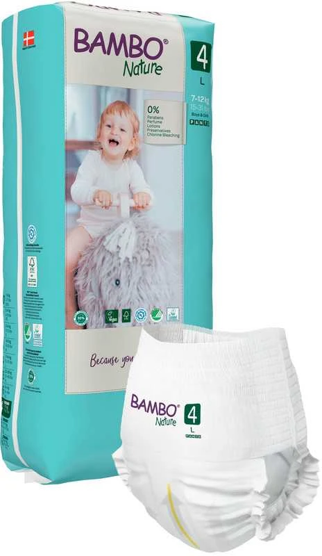 Sauskelnės-kelnaitės Abena Bambo Nature, 4 dydžio, 7–12 kg, 40 vnt.