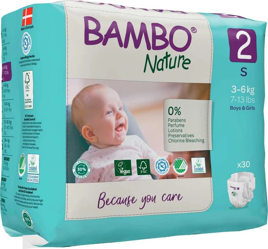 Abena BAMBO NATURE ekol. sauskelnės 2 (3-6kg), 30vnt.