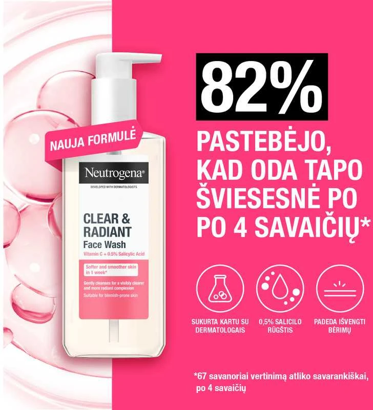 Neutrogena Clear & Radiant Face Wash valymo gelis