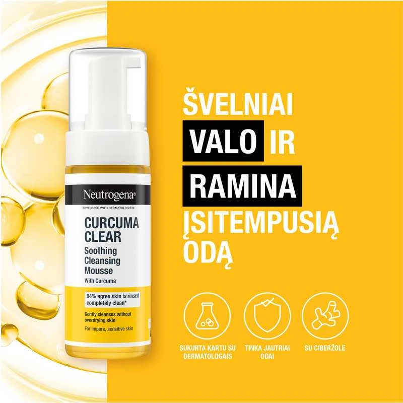 „Neutrogena Curcuma Clear“ raminančios valomosios putos