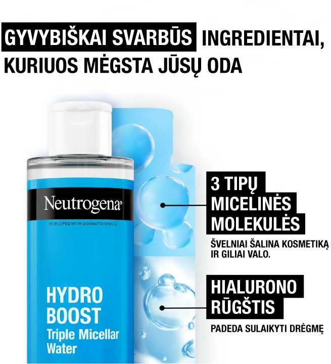 Neutrogena Hydro Boost Triple Micellar Vanduo Micellar Vanduo unisex, 400 ml