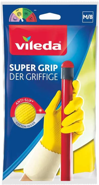 Vileda Super Grip neslystančios namų ruošos pirštinės, M dydis, 1 pora