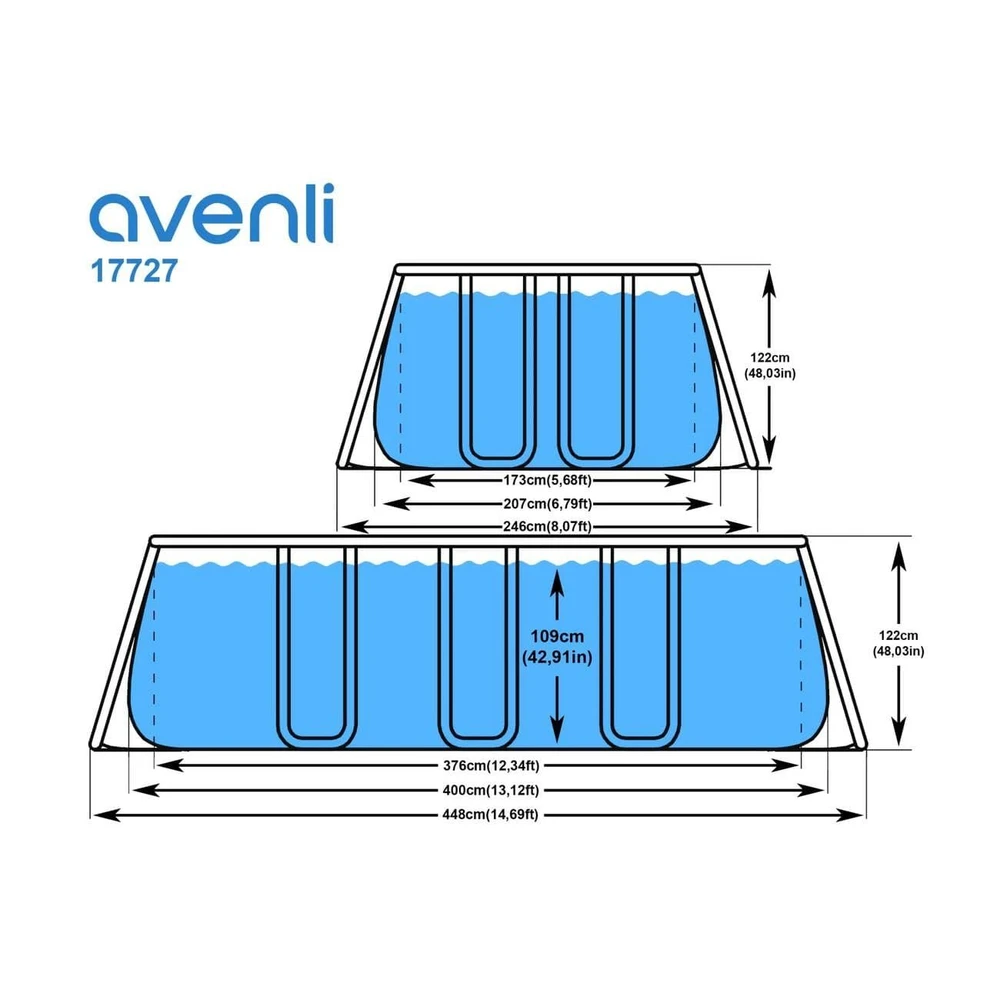 Avenli 17in1 karkasinis baseinas 400x207cm, pilkos spalvos (17727)