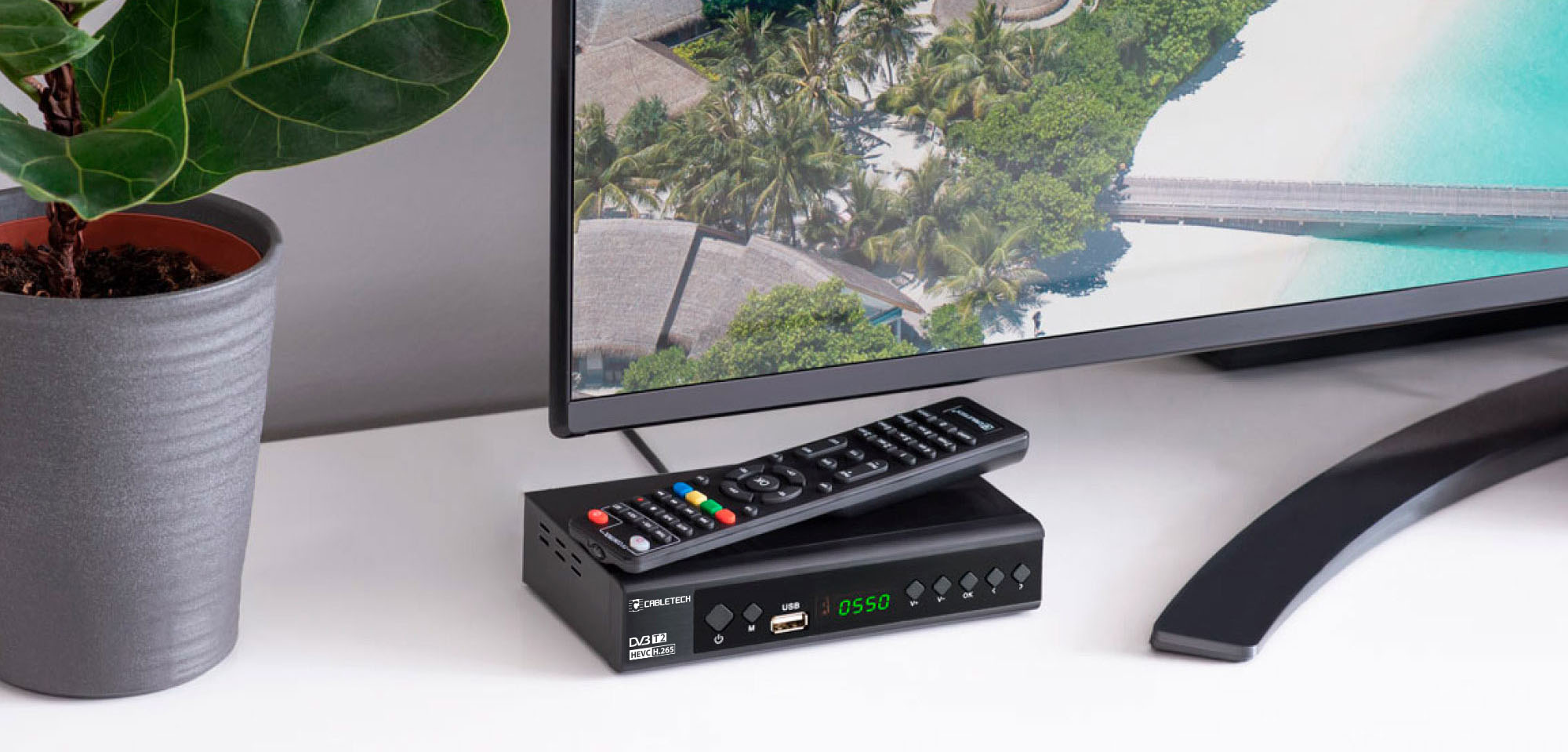 Skaitmeninės TV imtuvas „Cabletech URZ0336C“, DVB-T/T2, H.265 HEVC aprašymas - Prekės nuotrauka