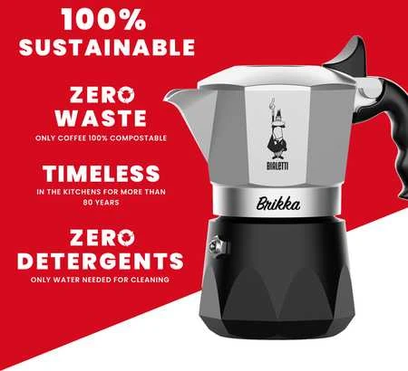 Bialetti Brikka Moka kavinukas 0.17 L Juodas, Nerūdijantis plienas