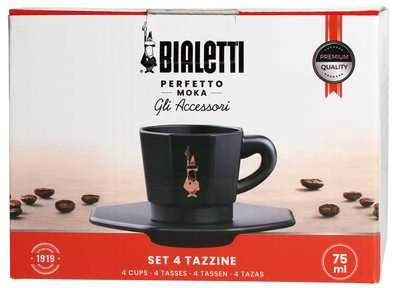 Kavos Puodelių Rinkinys - Bialetti Perfetto Moka Porcelianas 4x 75 ml Juodi